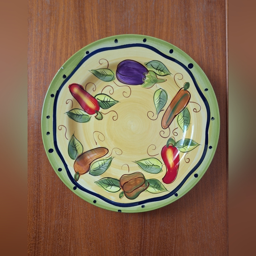 Ceramic Coupe Serving Platter 13" Round Dinner Plate Colorful Vegetables NEW